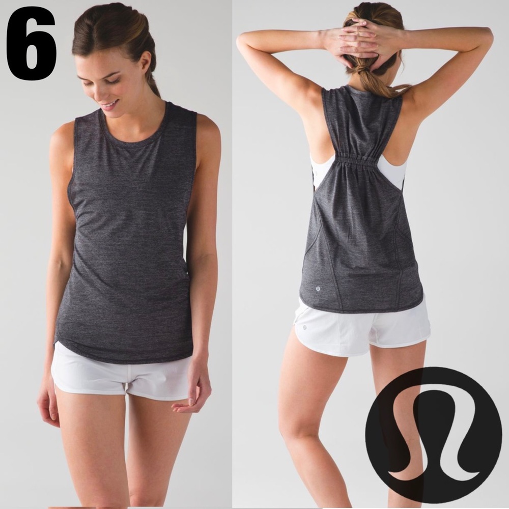 lululemon In A Cinch Tank Top Semi Sheer Grey Ruched Racerback Tank Top 6